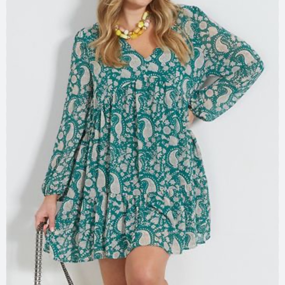MELLODAY green Boho Paisley Floral Dress pockets